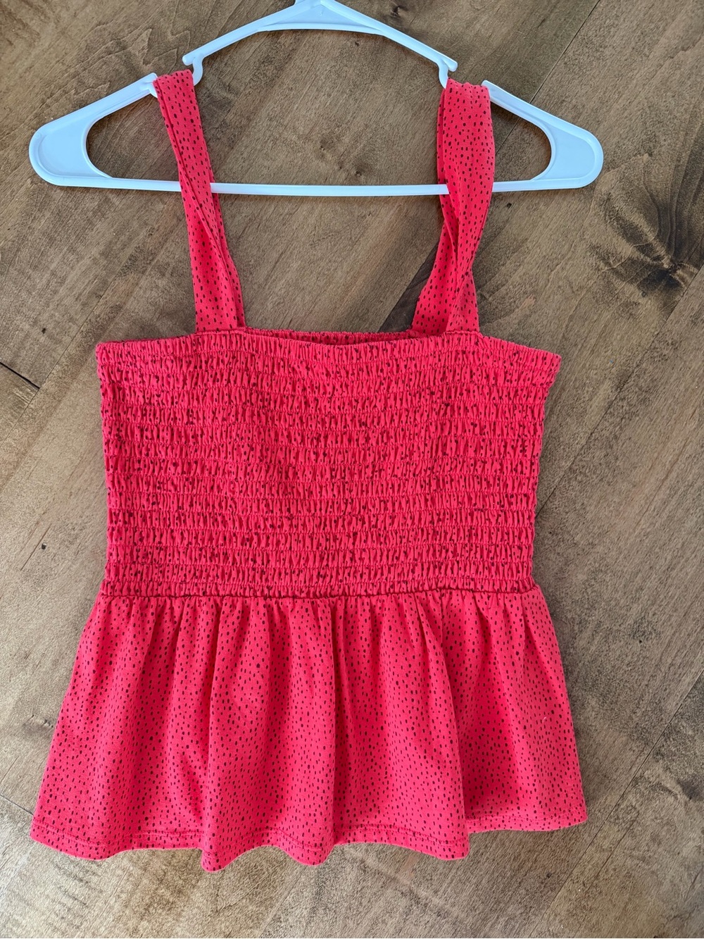 Express Coral Red Smocked Peplum Tank Top